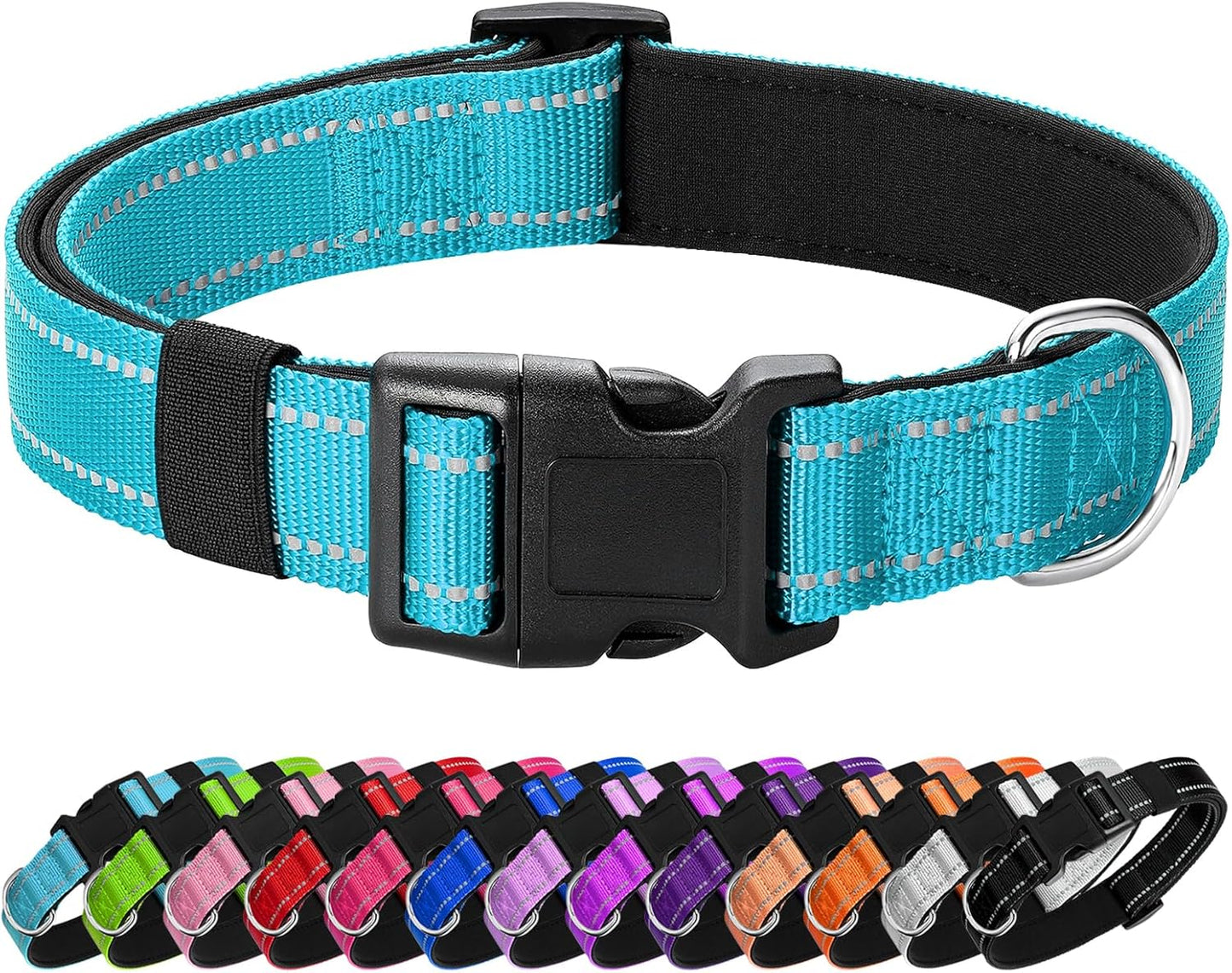 Reflective Dog Collar Padded with Soft Neoprene Breathable Quick Release Basic Dog Collars for Medium Dogs Sky Blue Boy