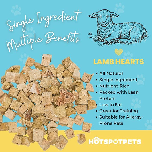 hotspot pets Freeze Dried Lamb Heart Treats for Cats & Dogs - 1LB Big Bag- Single Ingredient All Natural Grain-Free - Perfect for Training, Healthy Topper or Snack - Made in USA