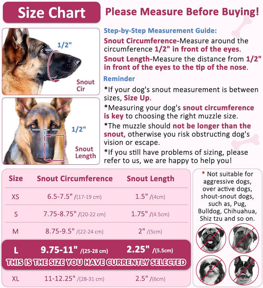LUCKYPAW Soft Muzzle for Medium Large Sized Dogs Beagle Labrador German Shepherd, Dog Muzzle to Prevent Biting Chewing, Adjustable Breathable Mouth Guard for Grooming Walking Training(Hot Pink, L)