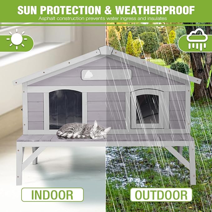 GUTINNEEN Heated Cat House for Outside Large Outdoor Insulated Cat House Weatherproof Feral Cat Shelter with Heated Pad, Insulated All-Round Thermal Liner, Chewproof Cable for 1-4 Cats (Winter-Ready)