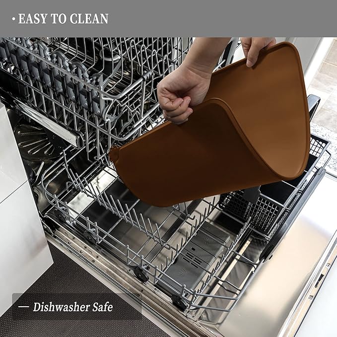 Waterproof Pet Feeding Mat with High Raised Edges, Heavier and Thicker Placemats for Cat Dog Water Bowl with BPA Free, Dogs Cats Food Mats for Messy Drinkers to Prevent Spill and Protect Floors