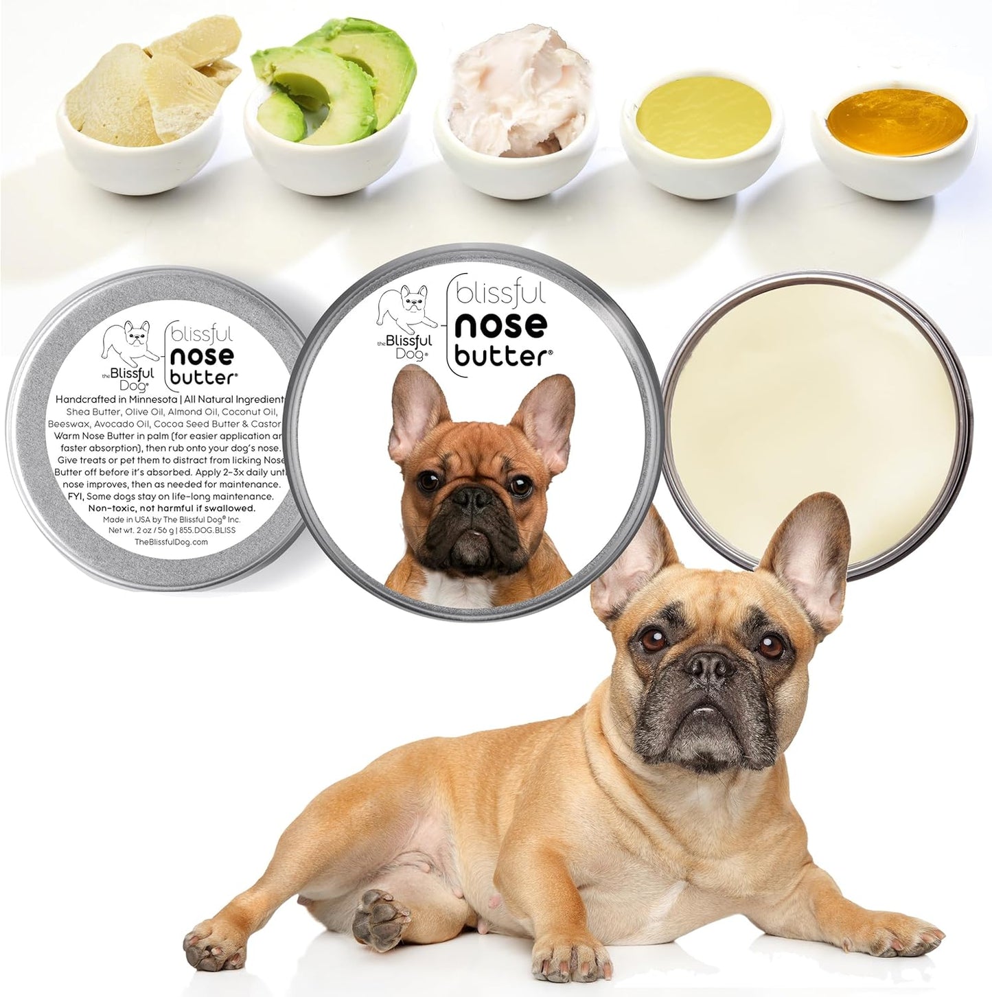 The Blissful Dog French Bulldog Black Masked Fawn Unscented Nose Butter - Dog Nose Butter, 4 Ounce
