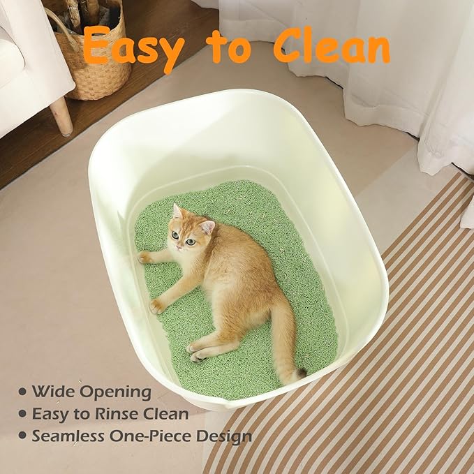 SpaceTime Extra Large Litter Box with High Sides,24.2" Lx16.3 Wx12.9 H XL Multi Cat Litter Pan for Kitty,Cat Boxes for Indoor Cats,Jumbo Litter Boxes for Big Cats,Anti-Splashing,Easy to Clean (Green)