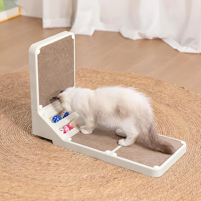 Cat Scratching Board Kitten Scratching Ball Wall Scratchers for Indoor Cats L Shaped Cat Scratcher Cats with Scratcher Pads White