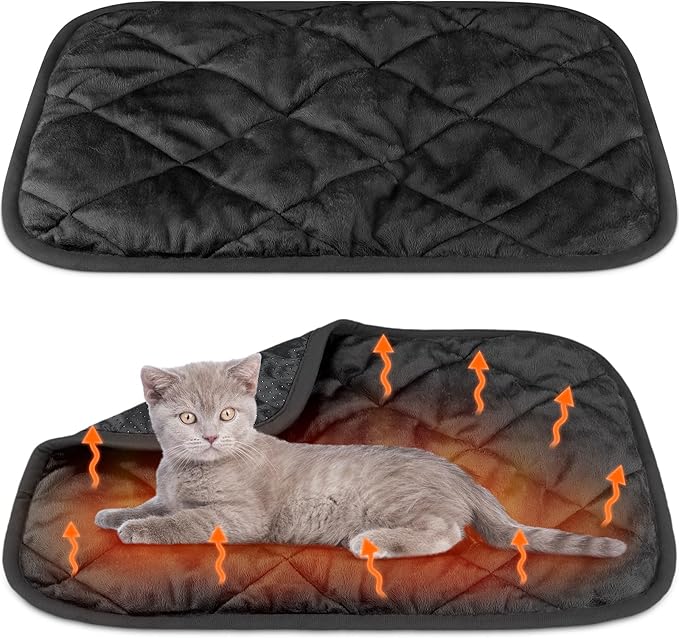 2 Pack Self Heating Cat Mat Self Warming Pet Pads Washable Kennel Mat Dog Crate Pad Reflects Body Heat Non Skid Cat Thermal Pads for Puppy Indoor Outdoor(Black,16 x 20 Inches)