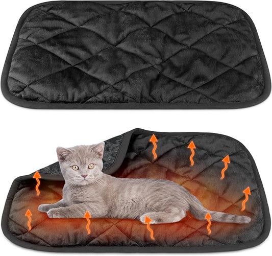 2 Pack Self Heating Cat Mat Self Warming Pet Pads Washable Kennel Mat Dog Crate Pad Reflects Body Heat Non Skid Cat Thermal Pads for Puppy Indoor Outdoor(Black,16 x 20 Inches)