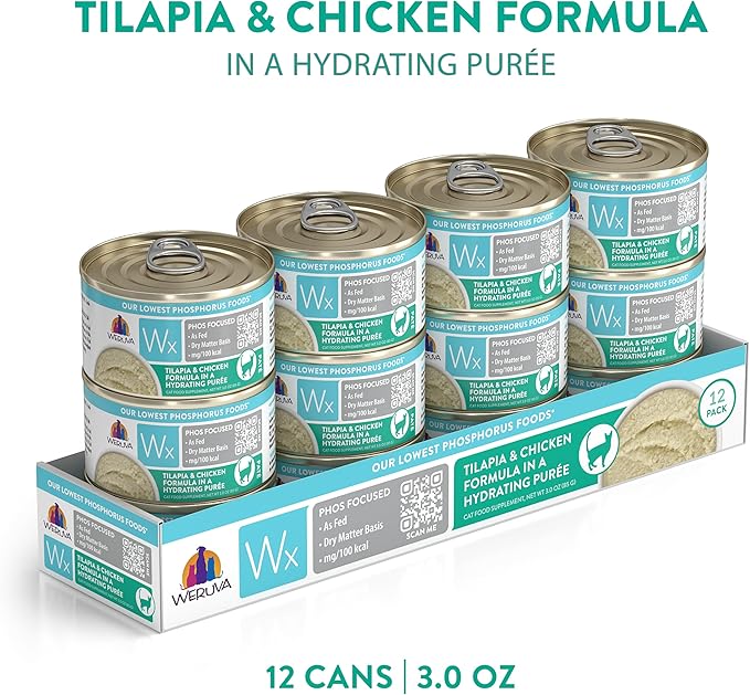 Weruva Wx Phos Focused, Tilapia & Chicken Formula in a Hydrating purée, 3oz Can (Pack of 12)