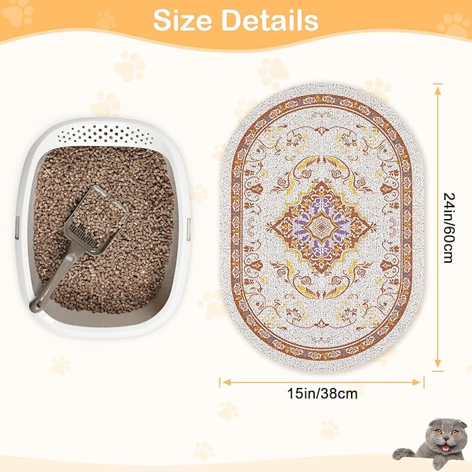 Bienbee Cat Litter Mat, 24" x 15" Litter Box Mat Rug with Non-Slip Bottom, Easy to Clean Cat Supplies Accessories Essentials for Indoor Kitty Kitten Floor, Brown M