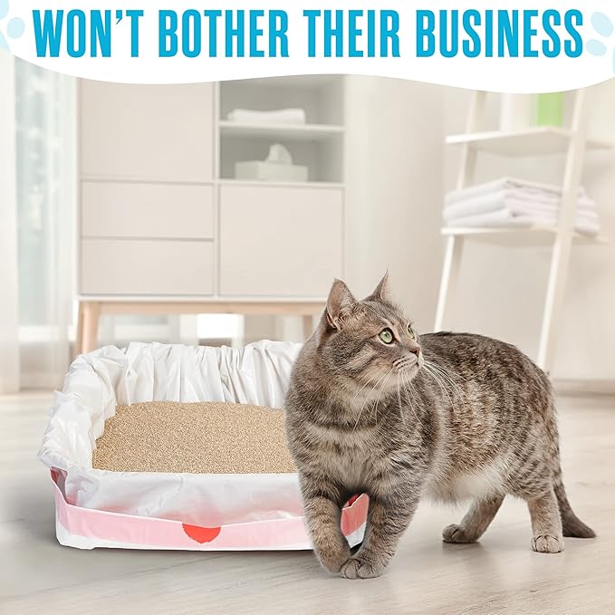 Houseables Cat Litter Bags, Cat Box Liners, Litter Box Liners, Litterbox Bags, 30 Pack, For Kitty Pan, Jumbo, Large, Heavy Duty, Poop Holder, Waste, Trash, Disposable, Unscented, Catliner w/Drawstring