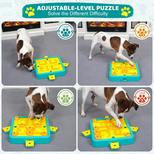 Dog Puzzle Toy Mental Stimulation - Level 3 in 1 Dogs Food Feeder Puzzle, Dog Treat Puzzle Feeder (Advanced-Blue Board)
