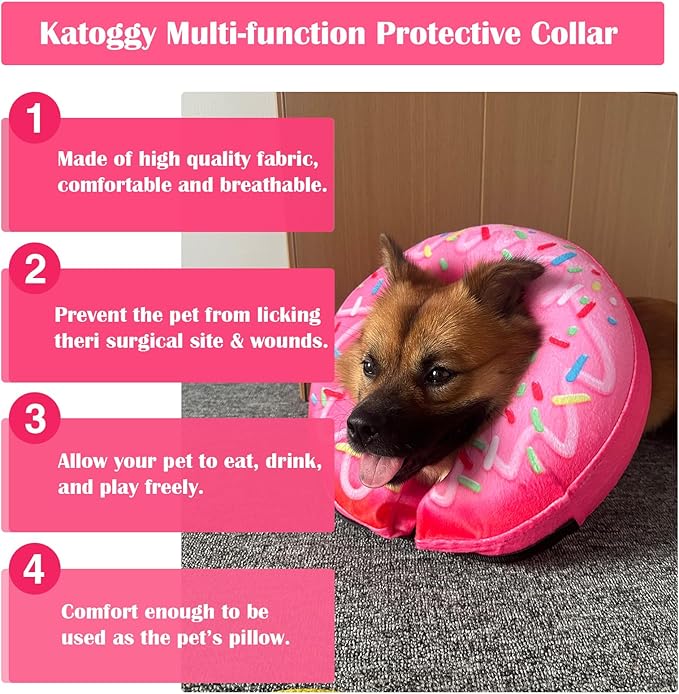 Katoggy Inflatable Dog Cone Collar for Small Medium Large Dogs and Cats, Soft Adjustable Blow up Donut E-Collar for Post-Surgery Use