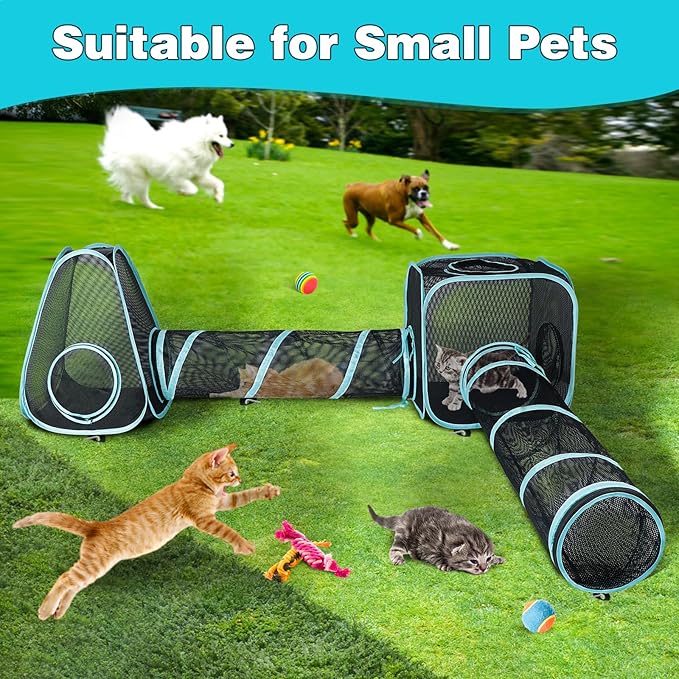 9.45FT Outdoor Cat Enclosures Portable Cat Playhouse, Pop Up Cats Tent with 33.86x 11.81IN Double Kitty Tunnels DIY in Multiple Ways, Cats Playpen Play Tents for Rabbits and Small Animals