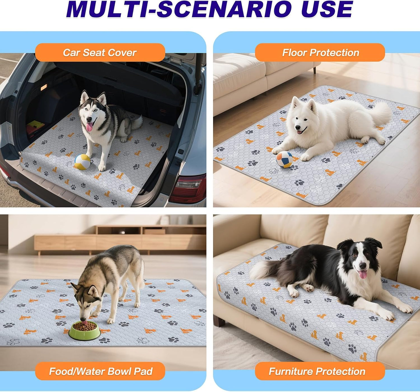 Washable Pee Pads for Dogs, 2 Pack Absorbent Reusable Training Dog Pads Pet Puppy Pads, Non-Slip Potty Pads for Whelping, Playpen, Crate, Bed, Orange, 34"x63"