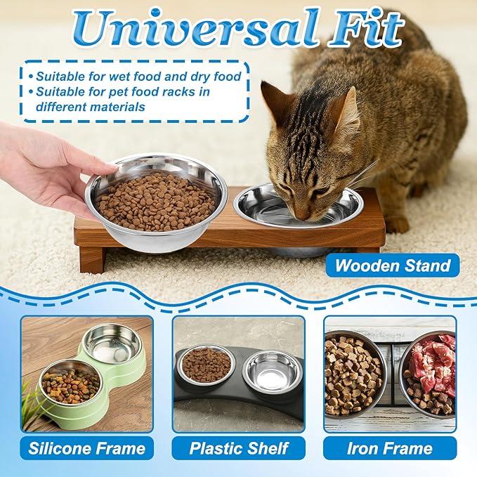 12 PCS Stainless Steel Cat Bowls, 5.5 Inch Metal Cat Bowls Whisker Friendly, Pet Bowl, Replacement Elevated Food Water Dishes for Kitten