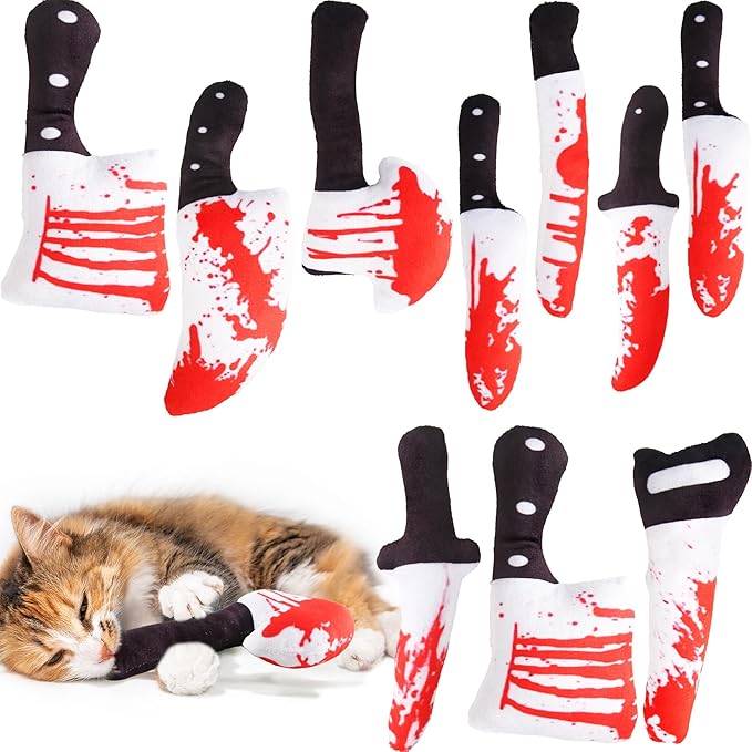 10 Pcs Knife Cat Toys Halloween Horror Cat Chew Toys Knife Shaped Catnip Toy for Halloween Cats Indoor Exercise Play Boredom Relief, 8 Styles