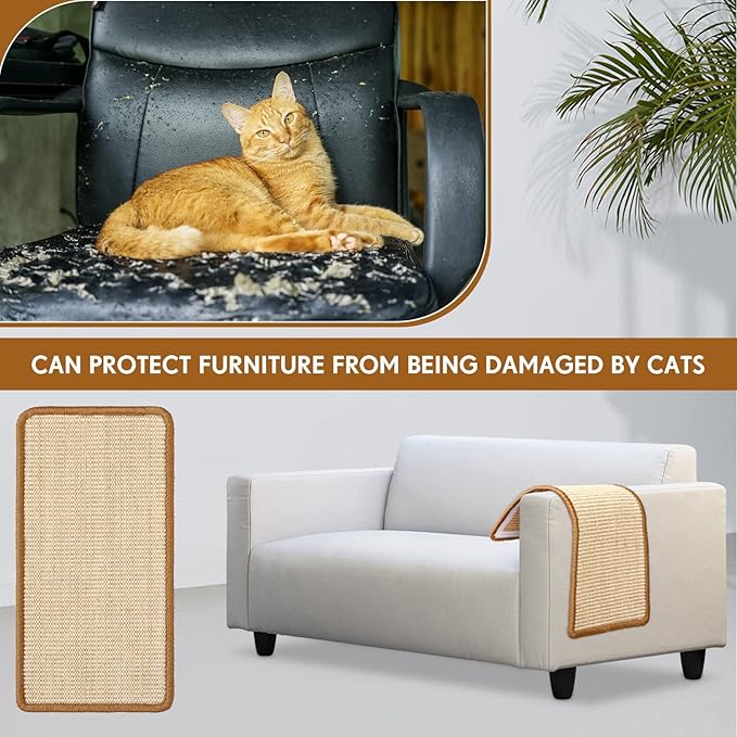 Mixweer 3 Pcs Wall Cat Scratcher Mat 19.7 x 9.8 Wall Mounted Scratching Pad for Indoor Cats Couch Carpet Furniture Protector, with Hook Loop Strips