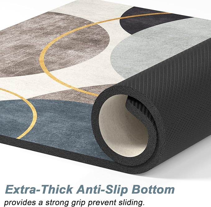 Rnivvi Dog Food Mat, 12" x 19" Boho Absorbent Dog Cat Bowl Mat for Food and Water, Cute Anti-Slip Rubber Pet Feeding Rug Protect Floors, Puppy Placemat for Feeding & Watering Supplies, Abstract Circle