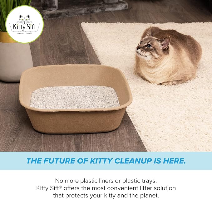 Kitty Sift (6-Pack) Disposable Cat Litter Box, Sustainable, Clean - Large, 6-Pack