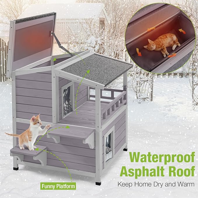 Cat House Outdoor 100% Insulation Feral Kitty Shelter with Insulated Liner for Winter,Waterproof Heated Cat Condo…