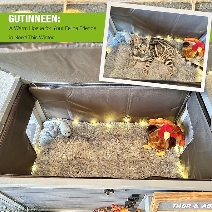 GUTINNEEN Outdoor Cat House Insulated Feral Cat Shelter Weatherproof for Winter with 100% Insulated Thermal Liner