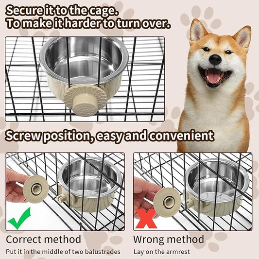 2Pcs Pets Lightweight Stainless Steel Bowl,Removable Stainless Steel Pet Hanging Food Water Feeder Bowl Cage Coop Cup for Puppy Medium Dog Cat Rabbit Ferret Bird Gunea Pigs (Gray, M)
