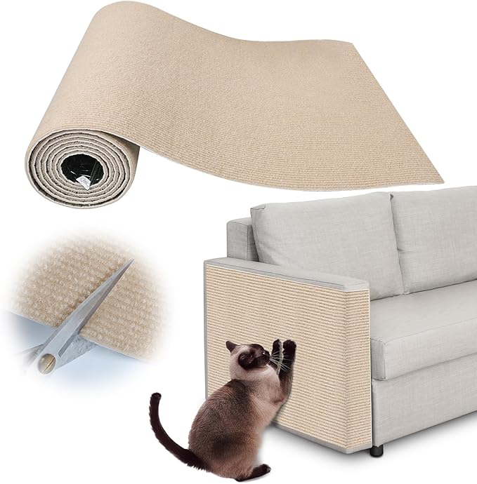 Cat Scratching Protectors for Furniture - 40" x 15.8" Trimmable Self-Adhesive Cats Claws Scratch Pads, DIY Climbing Couch Protector for Scratch Post Cat Tree Replacement Indoor (Khaki)