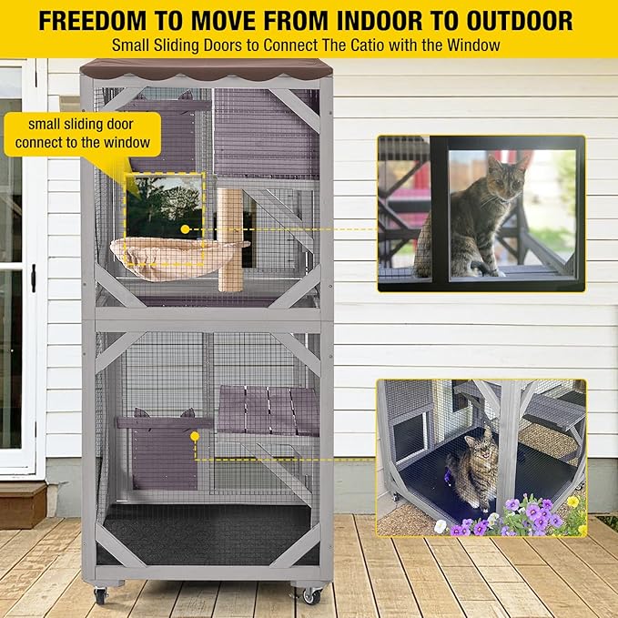 Cat House Outdoor Catio for Catis Mobile Enclosures on Wheels Large Cat Cage with Waterproof Cover,Resting House,62.8"