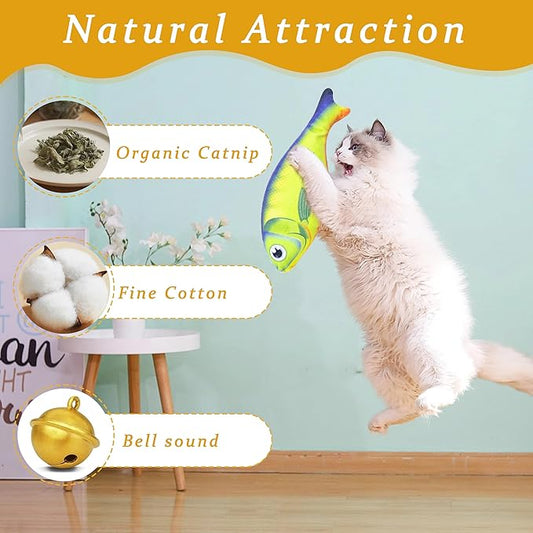 Soft Catnip Toys Fish, 3 Pack Bell Sound Cat Toys, Interesting Indoor Cat Kicker Toys, Durable and Highly Interactive Catnip Toys (Lucky Fish)