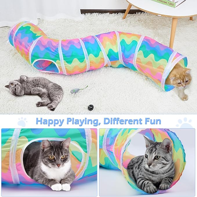 Glittme Cat Tunnel, Cat Tunnels for Indoor Cats, S-Shape Cats Cave with Cat Toys, Foldable Cat Tubes and Tunnels for Cats, Rabbit, Puppy, Guinea Pig
