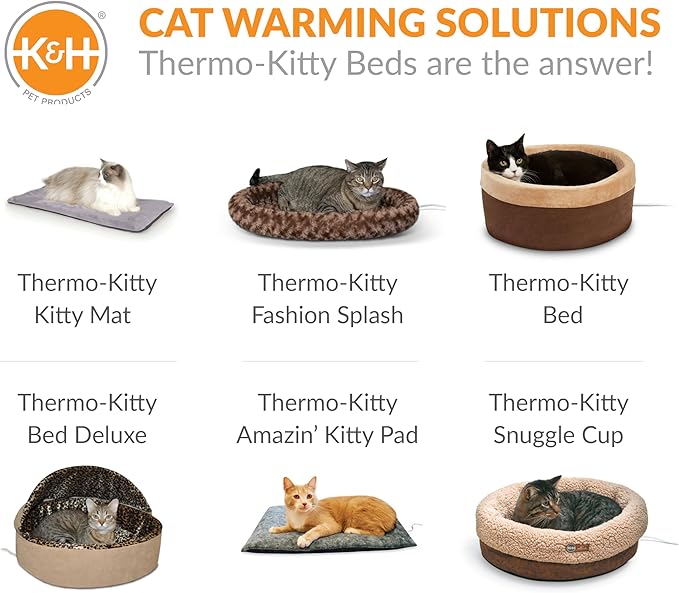 K&H Pet Products Heated Cat Bed Pad for Indoor Cats, Thermo-Kitty Mat Calming Warm Pet Heating Pad for Inside Pets, Machine Washable, Waterproof Heater, Safety Listed - 12.5 X 25in Sage/Tan