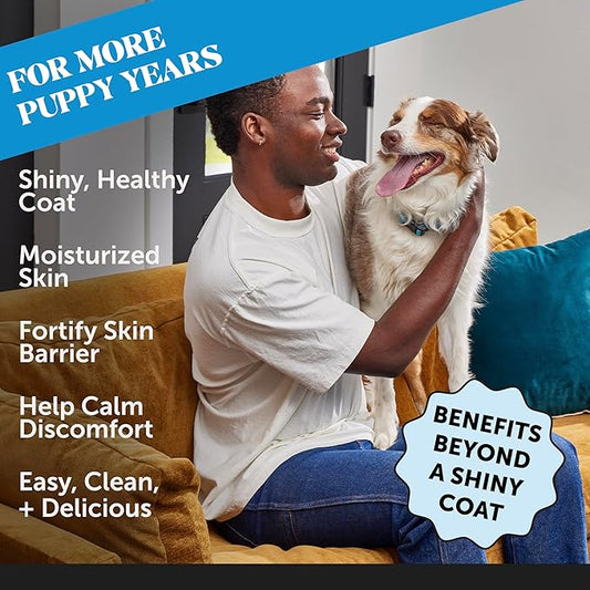 Dog Skin and Coat Supplement with Salmon Oil for Dogs - Allergy Itch Relief + Skin & Coat Health, Dog Food Topper Bone Broth with Salmon Oil, Collagen, Biotin + Vitamin E (12 oz)