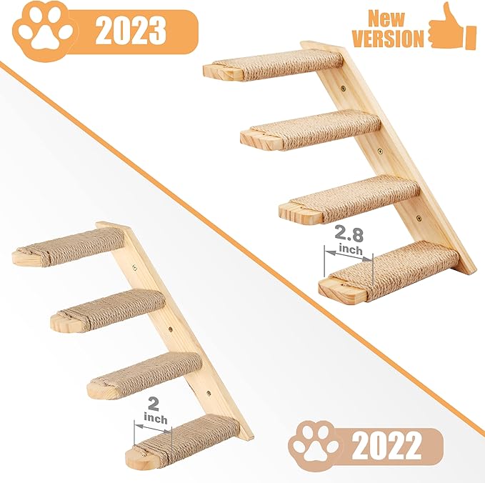 Cat Climbing Shelves Four Stair Shelf Wall Mounted Reversible Left & Right Direction, Cat Stairway Shelf for Climbing with Sisal Rope Ladder Wall Pets Furniture