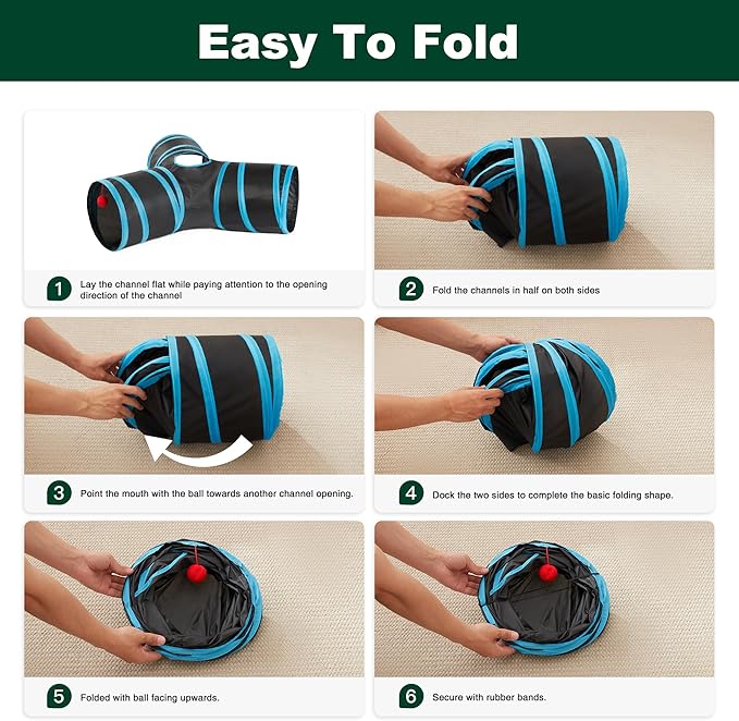 Love's cabin Cat Tunnel Tube Toys 3 Way Collapsible, Cat Tunnels for Indoor Cats，Kitten Tunnel Bored Pet Play Tunnel with Peek Hole Toy Ball for Kitty, Kitten, Rabbit, Puppy Blue