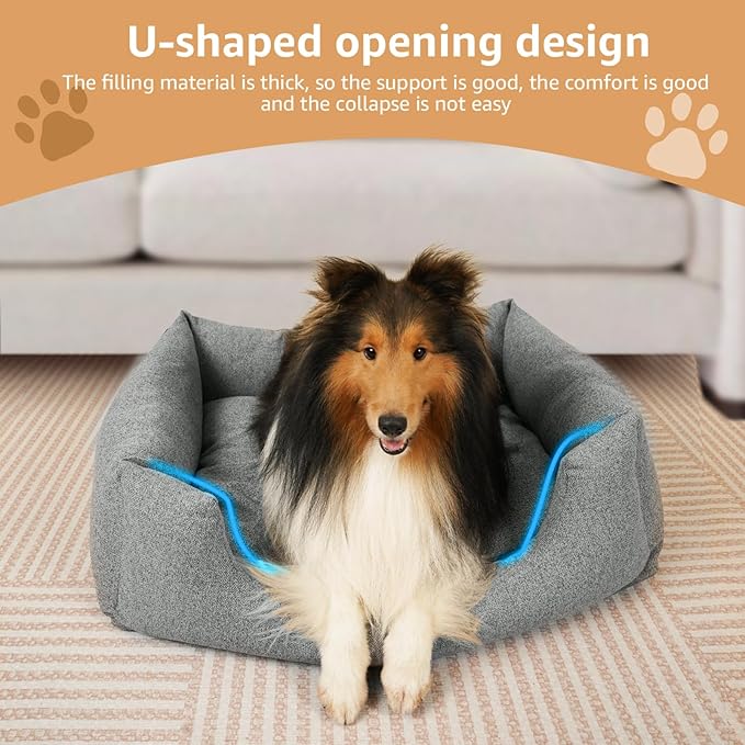 Cosy with Zipper Removable Washable Cover Dog Cat Bed for Medium Small Dogs Large Cats Breathable Non-Skid Bottom Pet Sofa(Grey) 31.5" L x 23.6" W x 10.2" Th