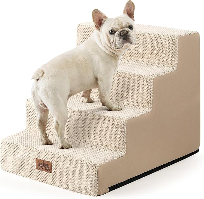 Dog Stairs for Small Dogs, Wider Pet Stairs for High Beds, Non-Slip Dog Steps for Old Cats, Puppies, Small and Medium Dogs (Beige, 17.7x23.6x17.7 inch, 4.0)
