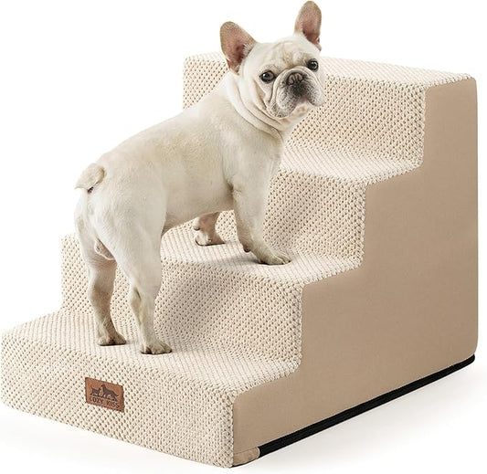 Dog Stairs for Small Dogs, Wider Pet Stairs for High Beds, Non-Slip Dog Steps for Old Cats, Puppies, Small and Medium Dogs (Beige, 17.7x23.6x17.7 inch, 4.0)