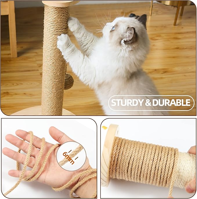 Rope for Cat Scratching Post - BARPOT Natural Hemp Rope for Scratching Post Tree Replacement, 1/4 inch Hemp Rope for Cat Tree and Tower (50FT)