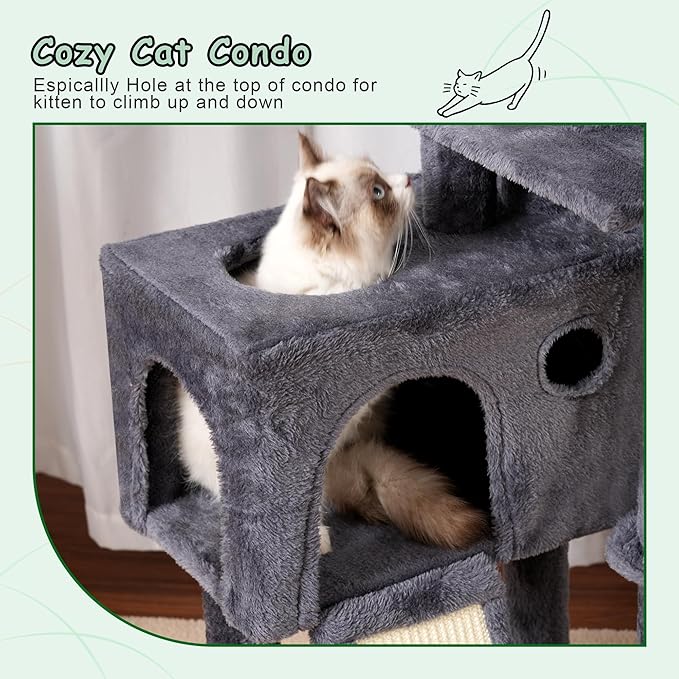 Cat Tree, 41.3" Cat Tower for Indoor Kittens with Scratching Board and Posts, Multi-Level Cozy Cat Condo with 2 Perches, Hammock, Balls, Smoky Gray GCT005SG