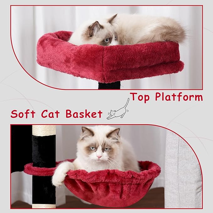 Cat Tree, 41.3" Cat Tower for Indoor Kittens with Scratching Board and Posts, Multi-Level Cozy Cat Condo with 2 Perches, Hammock, Balls, Black and Red GCT005SBR