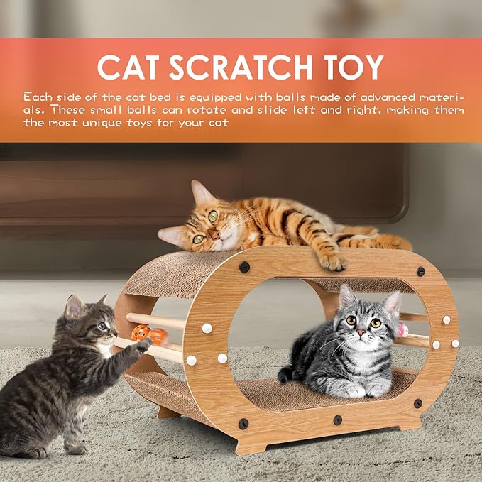 Large Cat Scratcher Bed with Ball Toy - Cat Scratching Cardboard,100% Recycled Paper Cat Scratchers for Indoor Cats and Kitten, Chemical-Free Materials Cat Scratcher Lounge - Cat Scratch Pad