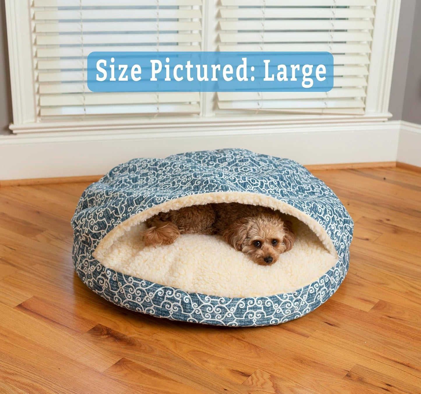 Snoozer Luxury Cozy Cave Dog Bed - Indoor Dog Bed with Cover Cave, Covered Calming Burrow for Small & Medium Sized Pets with Blanket Attached, Enclosed, Washable - Large, Ramey Oxford