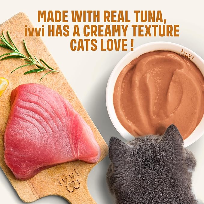 ivvi Skin & Coat for Cats – Functional Creamy Snack with Salmon Oil, Algae Oil, Zinc, Collagen & Biotin – Supports Skin and Fur Health – 30 x 0.53 oz Sachets – with Real Tuna