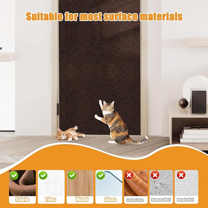 Cat Scratching mat Self-Adhesive, Trimmable Furniture Protector for Couch, Sofa, Wall & Cat Trees - Durable Scratch Pad with Nano Tape, DIY Climbing Carpet for Indoor Cats (Brown, 78.7"x15.8")
