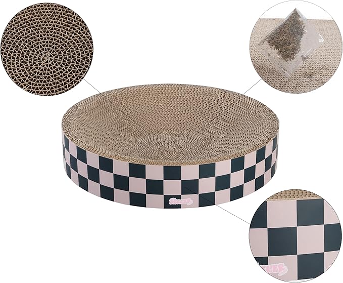 CSR1010C Nelson 20.13" Modern Cardboard Round Bowl Cat Scratcher with Catnip, Peony