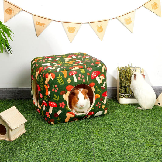 Bienbee Guinea Pig Hideout, Washable Guinea Pigs House Cozy Guinea Pigs Bed for Small Pet Bunny/Rabbit/Hamster/Chinchilla Guinea Pig Accessories Green Mushroom