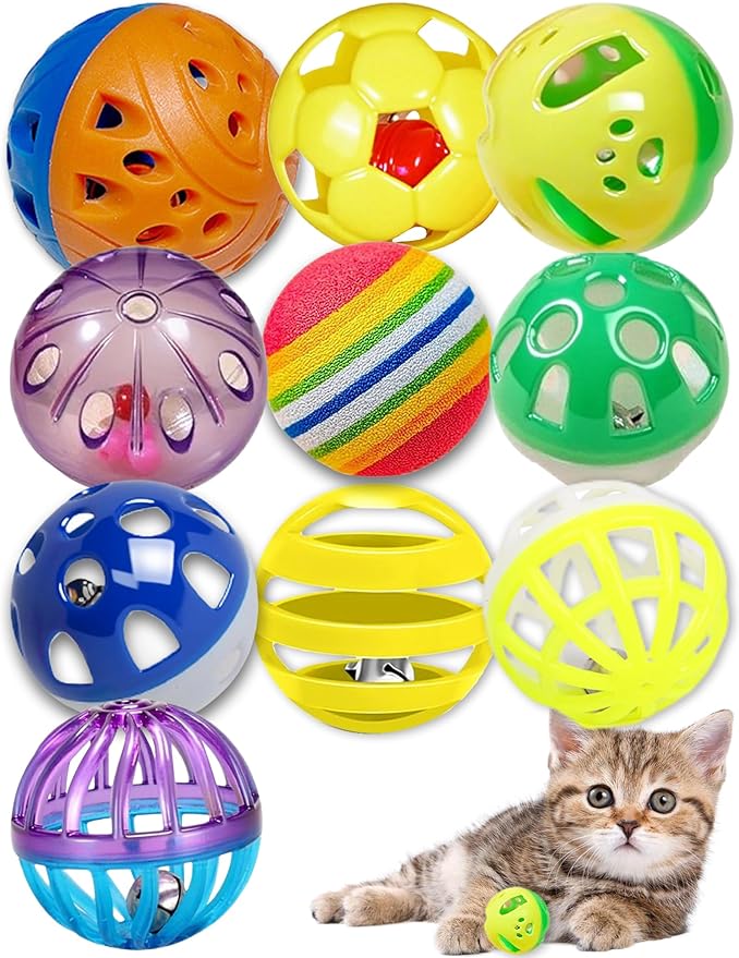 10-Pack Cat Toy Balls for Kittens and Cats, Giggly Zoom (1.5'' - 2.1'', Cat Toys Mega Set)