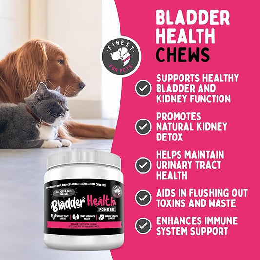 Bladder Health Dog & Cat UTI Remedy - Cranberry Supplement for Pet, Bladder, Kidney Support & Urinary Tract Health Powder with Cranberry & D-Mannose (120g - 120 Scoops)