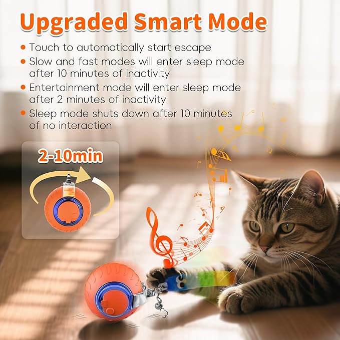 UPSKY Interactive Cat Toy Ball for Indoor Cats, Automatic Moving Electric Rolling Cat Ball Toy, 3-Speed Modes Smart Kitten Toys with Sounds, USB Rechargeable & Sturdy for Bored Kittens/Adult Cats