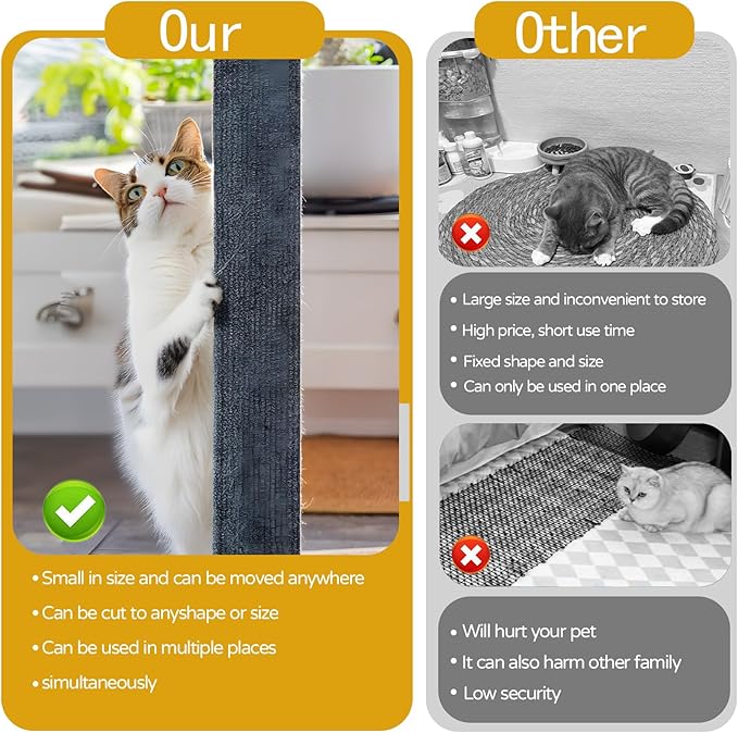 Cat Scratching Mat, Self-Adhesive Cat Scratching Carpet, Trimmable at Scratch Furniture Protector for Cat Tree Shelves, Cat Scratching Post Couch Protector (1PC, 100 * 40CM, Grey) (1PC, Grey)