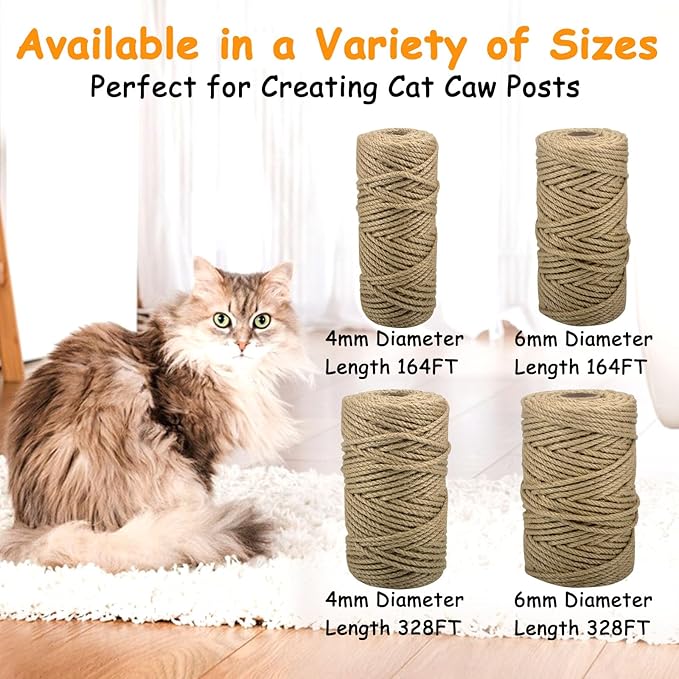AccEncyc Jute Cat Scratch Post Rope 1/6" mm Diameter 328 FT Natural Hemp Cat Tower Repair Rope